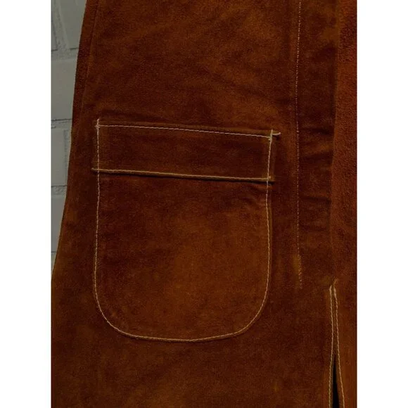 Vintage 60's-70's Sz 11 Brown A-line Suede Leather Skirt W/Pockets Hippie Boho - Picture 5 of 13